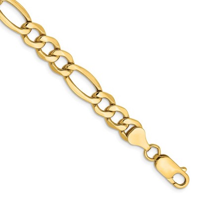 Black Bow Jewelry Men's 7.3mm, 14k Yellow Gold, Hollow Figaro Chain Bracelet