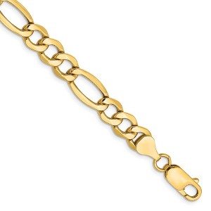 Black Bow Jewelry Men's 7.3mm, 14k Yellow Gold, Hollow Figaro Chain Bracelet - 1 of 4