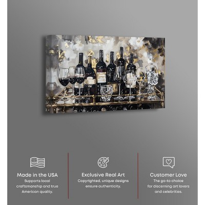 Gallery Wrapped Champagne Bar Cart Canvas Art, 45" x 30", Black and Gold