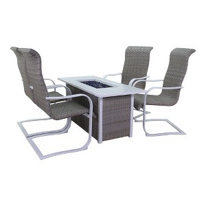 Courtyard Casual Santa Fe 5 pc Rectangle Fire Pit Set with Wicker Spring Chairs  Includes One Rectangle Fire Pit and Four Wicker Spring Chairs - 1 of 1