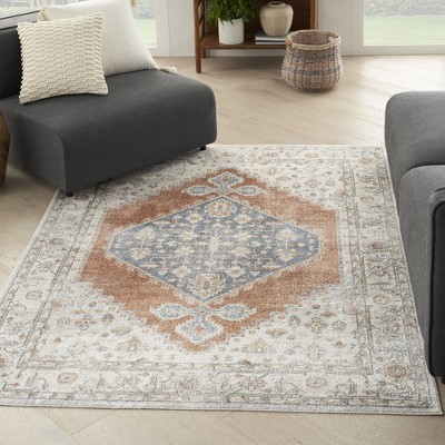 Astra Vintage-Inspired Grey Multicolor Medallion Wool Blend 4' x 6' Rug
