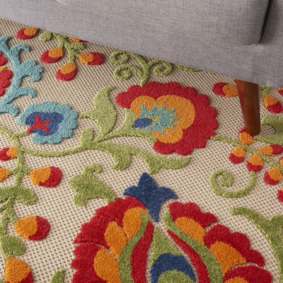 Medium Multicolor Floral Synthetic Flat Woven Rug