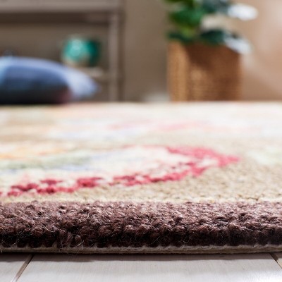 Handmade Light Blue Floral Wool Round Area Rug, 4' x 4'