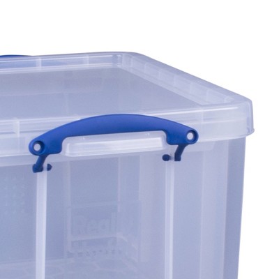 Clear 32L Plastic Stackable Storage Boxes with Blue Handles, Set of 3