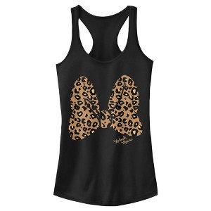 Juniors Womens Mickey & Friends Cheetah Print Minnie Mouse Bow Racerback Tank Top - 1 of 4