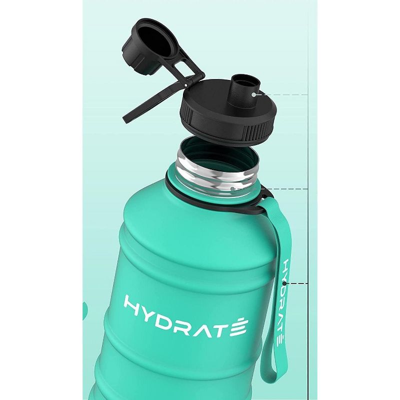 HYDRATE 1.3L Stainless Steel Water Bottle with Nylon Carrying Strap and Leak-Proof Screw Cap, Carbon Black, 3 of 5