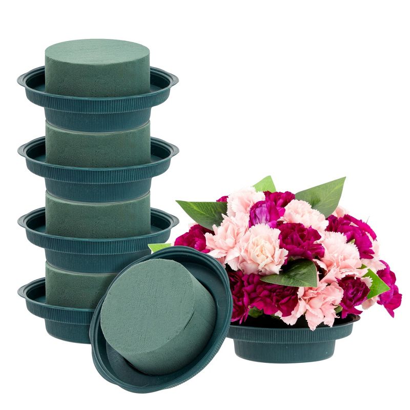 Juvale 6 Pack Wet Round Green Foam for Flower Arrangements, Wedding Decorations, 4.7 x 2 in, 1 of 9