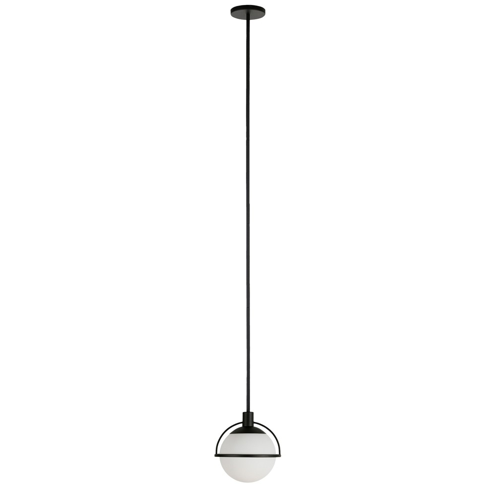 Hudson and Canal 9.38" Wide Pendant with Glass Shade Blackened Bronze/White Milk: Island Lighting, UL Listed, Metal Body