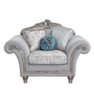 62" Pelumi Accent Chair Light Gray Linen Platinum Finish - Acme Furniture - 1 of 4