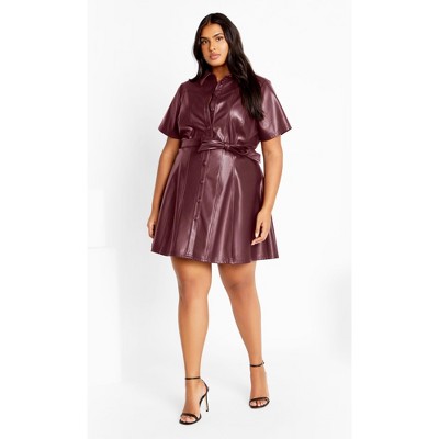 Women's Plus Size Faux Leather Hunter Dress - berry | CITY CHIC