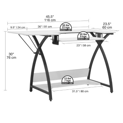 Comet Plus Adjustable Black and White Sewing Table with Storage