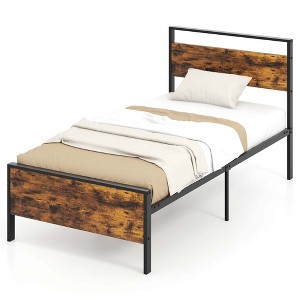 Costway Twin/Full/Queen/King Size Bed Frame with Wooden Headboard and Footboard Under-Bed Storage - 1 of 4