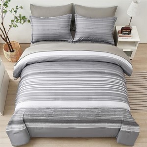 BAGOKIE All Season 5/7 Piece Bed in a Bag Comforter Set, Stripe Pattern - 1 of 4