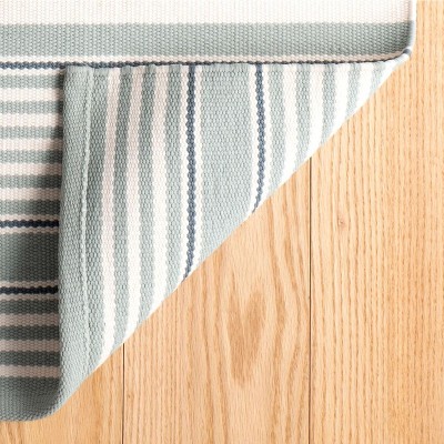 Light Blue and White Striped Synthetic 2' x 3' Rug