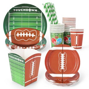 125pcs Super Bowl Themed Disposable Cutlery Set, Serves 25 People, Super Bowl Party Supplies, Includes Plates, Cups, Snack Bowls, and Straws - 1 of 4