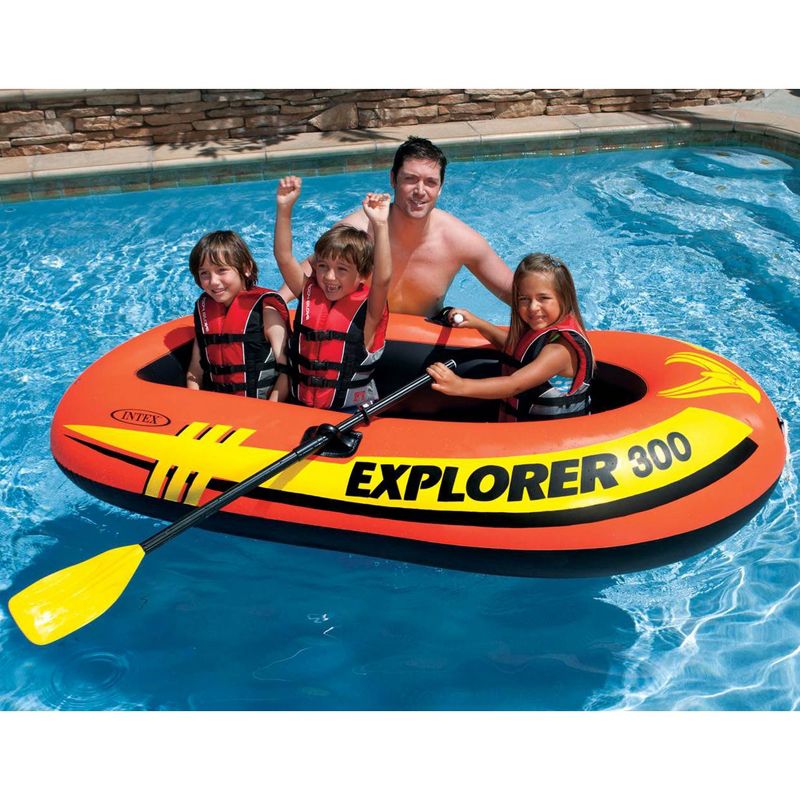 Intex Explorer 300 Compact 83 Inch Long 46 Inch Wide Inflatable Fishing 3 Person Raft Boat with High Output Pump and 2 French Oars, 5 of 7