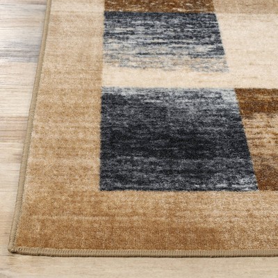 Cream and Brown Color Block Checkered Washable Area Rug, 8'x10'
