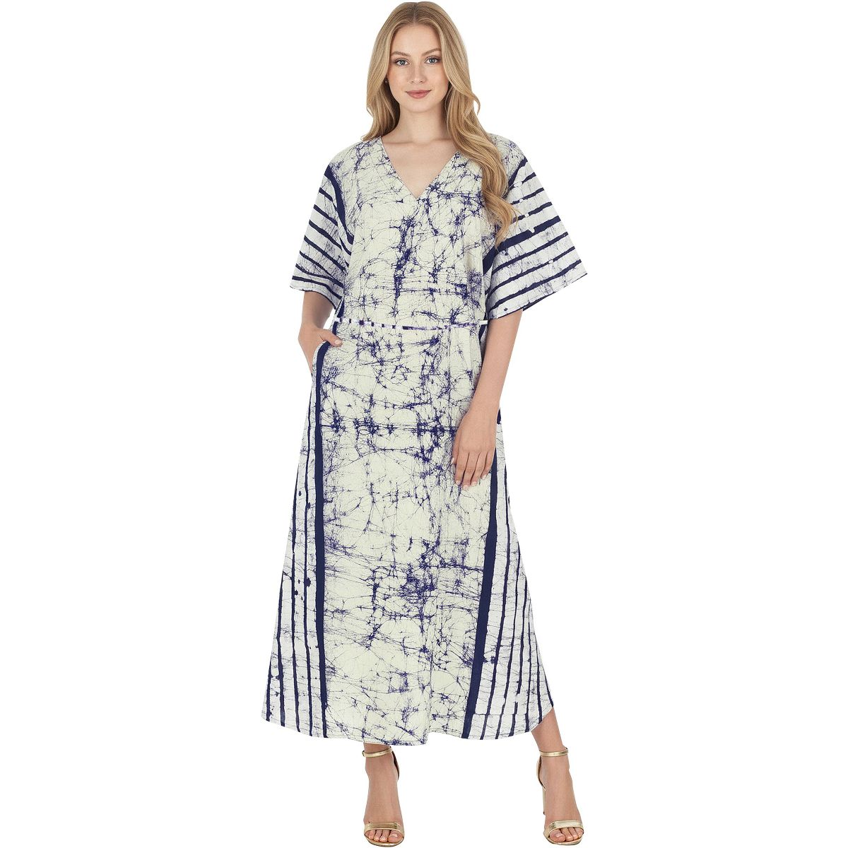 LA LEELA Summer Cotton Women Holiday Resortwear Caftan Cruise Vacation Beach Cover Up Lounge Maxi Dress 2X-3X Black Stripe