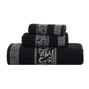 100% Cotton Medium Weight Floral Infinity Trim 3 Piece Bathroom Towel Set by Blue Nile Mills - 1 of 4