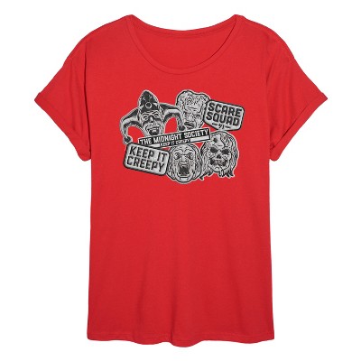 Women's - Are You Afraid of the Dark - Monster Patches Oversized Graphic T-Shirt