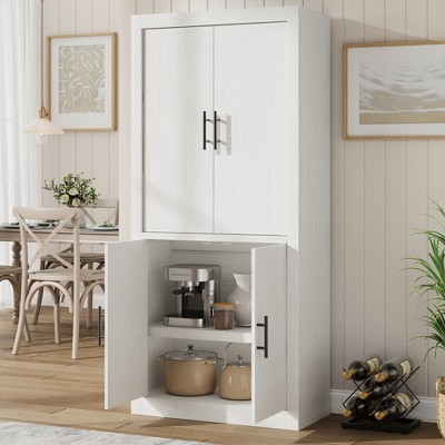Garvee Tall Kitchen Pantry, Wood Pantry Storage Cabinet with 4 Doors & Adjustable Shelves, Farmhouse Freestanding Pantry Cupboard for Dining
