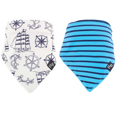 Hudson Baby Infant Boy Cotton Bandana Bibs 2pk, Nautical, One Size