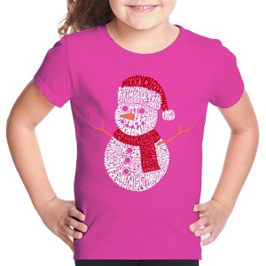 LA Pop Art Christmas Snowman - Girl's Word Art T-Shirt - 1 of 4