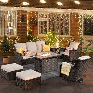 HOMLUX Outdoor Swivel Rocking Chairs with Fire Pit Table Set Patio Furniture Set - 1 of 4
