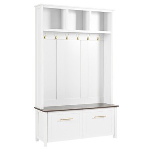 YOOCOZZ 4-in-1 Hall Tree with Golden Hooks and Wood Grain Bench - 1 of 4
