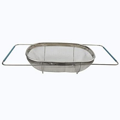 Expandable Stainless Steel Over-Sink Oval Colander with Rubber Handles