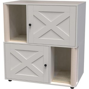 Double Layer Cat Litter Box Enclosure, Hidden Cat Litter Cabinet with Scratching Post and Litter Mat, Wooden Washroom Furniture with Door, Pet House - 1 of 4
