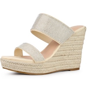 Perphy Women's Sandal Platform Rhinestones Dual Strap Espadrille Wedge - 1 of 4