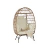Outdoor Single PE Rattan Woven Egg Chair,Fabric Upholstered Lounge Egg Chair With Pillow And Metal Frame For Garden Backyard-Coolbibila - 3 of 4