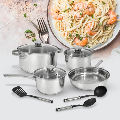 10-Piece Stainless Steel Non-Stick Cookware Set with Tools