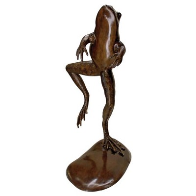 Giant Bronze Leaping Frog Garden Statue with Patina Finish