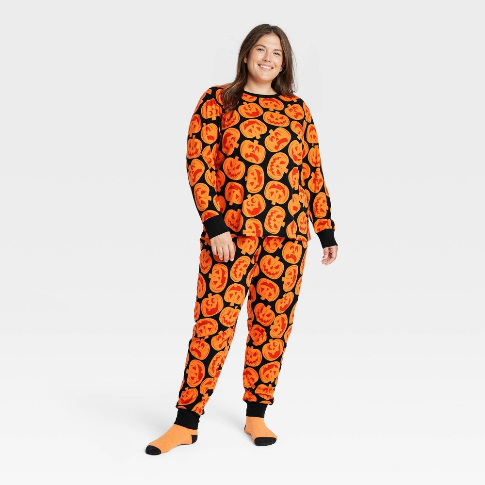 Size 4X Women's Plus Size Halloween Pumpkins Matching Family Pajama Set - Hyde & EEK! Boutique Orange 4X