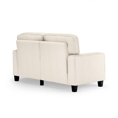 Beige Leather Track Arm Loveseat with Pillow Back