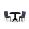 East West Furniture 3 Piece Dining Table Set consists A Wood Table and 2 Dark Navy Blue Faux Leather Parson Dining Chair with Stylish Back\ - 2 of 4