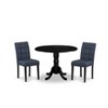 East West Furniture 3 Piece Dining Table Set consists A Wood Table and 2 Dark Navy Blue Faux Leather Parson Dining Chair with Stylish Back\ - image 2 of 4