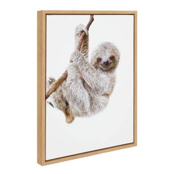 18" x 24" Sylvie Baby Sloth Hanging Around Framed Canvas by Amy Peterson Natural - Kate & Laurel All Things Decor