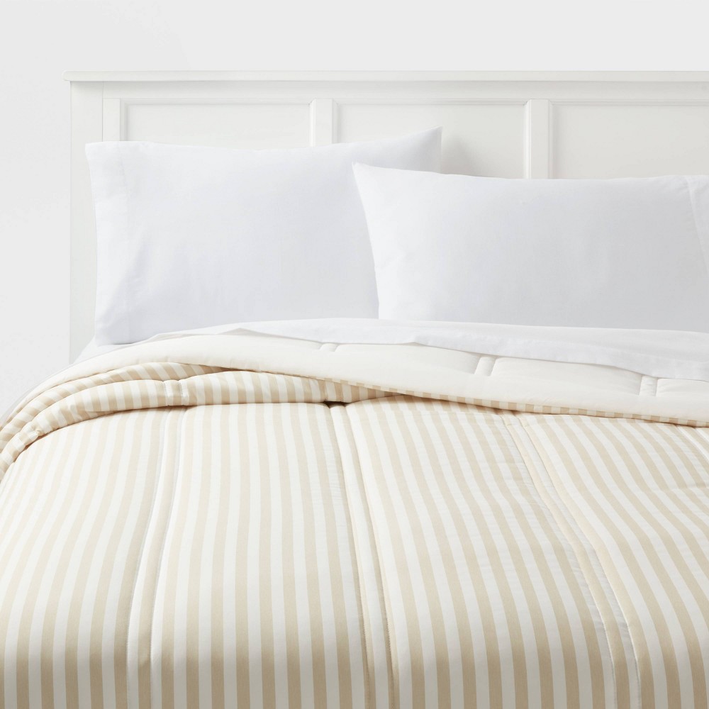 Photos - Bed Linen Twin/Twin Extra Long Lofty Microfiber Printed Comforter Khaki/White Stripe