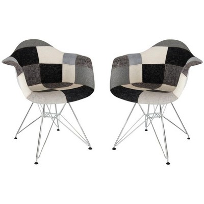 LeisureMod Willow Fabric Eiffel Accent Chair Set of 2 - Chrome Metal Legs, Plush Comfort, Perfect for Living Rooms