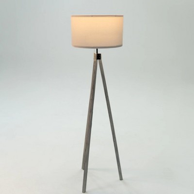Ozarke Rustic White Wood Tripod Floor Lamp - Black