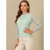 Allegra K Women's Lace Long Sleeve Keyhole Back Ruffle Neck Floral Blouse - 3 of 4