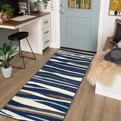 Modern Abstract Area Rug Colorful Throw Carpet Contemporary Area Rugs, 2' x 6' Blue Beige