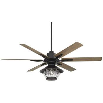 60" Casa Vieja Modern Outdoor Ceiling Fan with LED Light Remote Control Black Oak Wood Lantern Shade Damp Rated for Patio Exterior