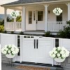 Coucheta Artificial Hanging Geraniums 2-Pack, UV Resistant Outdoor Flowers with White Baskets, Fake Plants for Porch Patio Garden Decor - 4 of 4