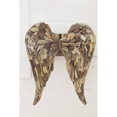 Natural Driftwood Angel Wings Vertical Wall Sculpture, 24" Height