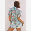 Amaryllis Women’s Floral Peplum Top Puff Short Sleeves Split Neckline Lace Trim Vibrant Pattern Relaxed Fit - 4 of 4