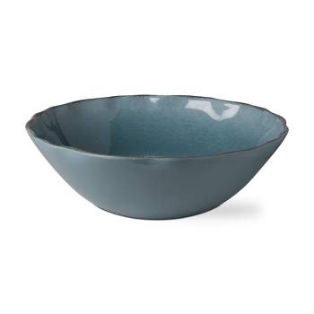 tagltd 11.8"x11.8" Veranda Cracked Glazed Solid Wavy Edge Melamine Serveware Bowl Dishwasher Safe Indoor Outdoor Aqua Blue